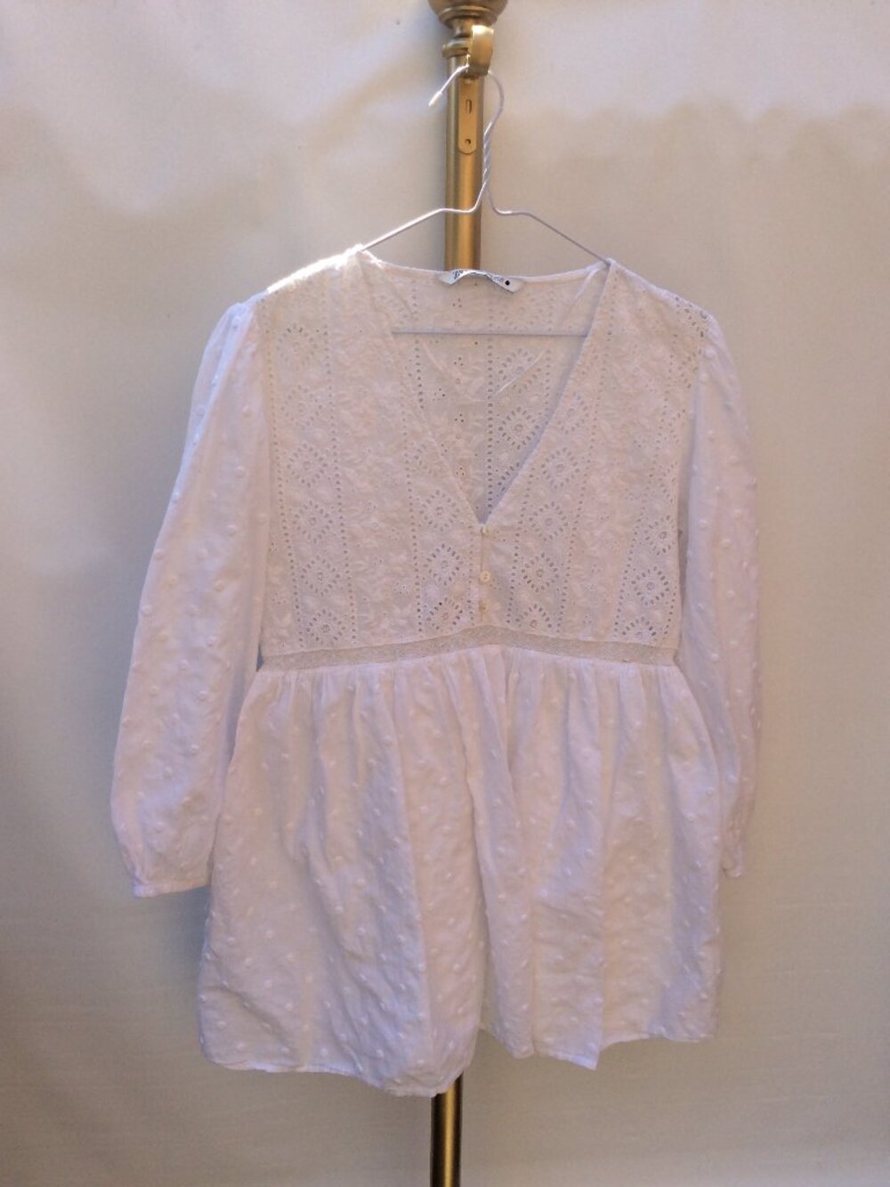 Zara Boho Embroidered Cotton Eyelet Blouse - Size Medium